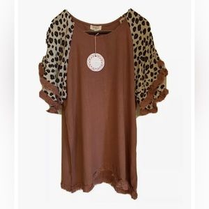 UMGEE Tops Small Women Boho Shirt Animal Bell Sleeve Red  Business Casual